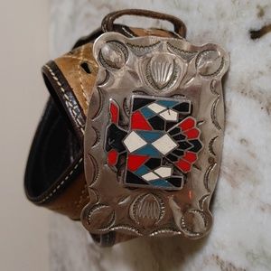 Thunderbird Inlay B-K Silversmith Nickel Silver Buckle w Justin Leather Belt